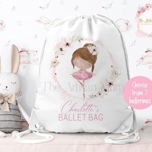 Personalised Ballerina drawstring gym bag, Ballet dance bag for dancers, Ballerina and tap gifts for girls, Ballet shoes bag, Dancing gift image 1