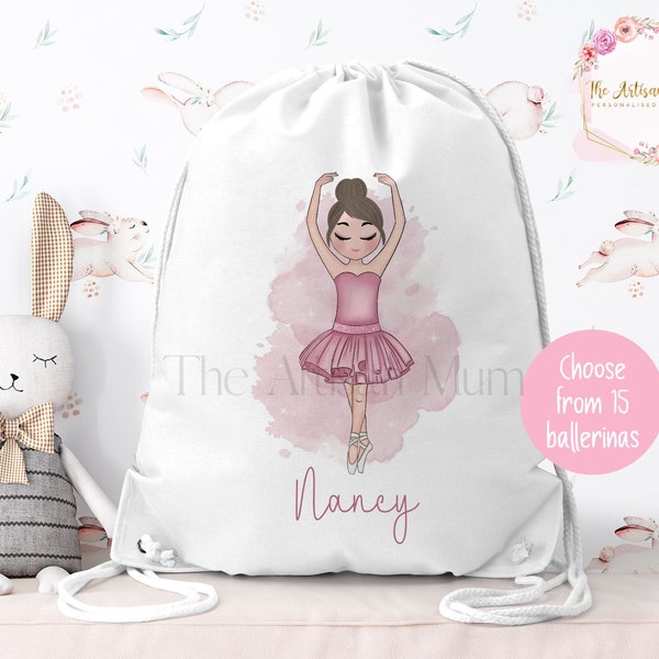 Personalised Ballerina drawstring gym bag, Ballet dance bag for dancers, Ballerina and tap gifts for girls, Ballet shoes bag, Dancing gift