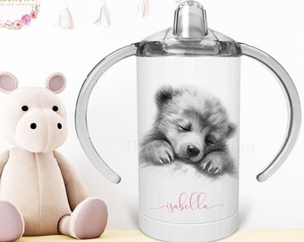 Personalised bear Sippy cup for toddlers, Insulated Cup that grows with child, Christening Present or 1st Birthday Present, Godchild Gift