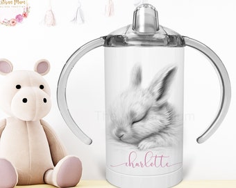 Personalised bunny Sippy cup for toddlers, Insulated Cup that grows with child, Christening Present or 1st Birthday Present, Godchild Gift