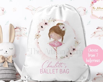 Personalised Ballerina drawstring gym bag, Ballet dance bag for dancers, Ballerina and tap gifts for girls, Ballet shoes bag, Dancing gift