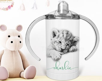 Personalised tiger Sippy cup for toddler, Insulated Cup that grows with child, Christening Present or 1st Birthday Present, Godchild Gift