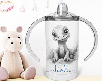 Personalised dinosaur Sippy cup for toddler, Insulated Cup that grows with child, Christening Present or 1st Birthday Present, Godchild Gift
