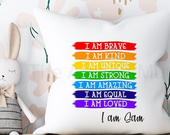 Personalised Children's Pillow - New baby gift cushion - Gifts For Birthdays - Rainbow name cushion - Self esteem gift -Positive affirmation