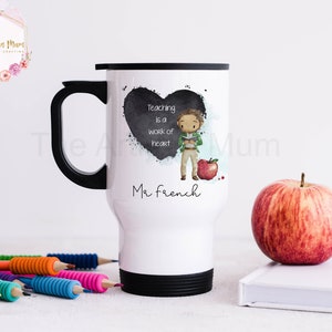 Personalised insulated male teacher travel thermal mug with handle, male teacher gift, teacher and TA thank you present Male teacher