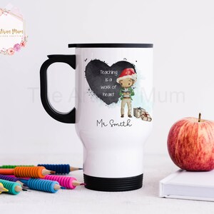 Personalised insulated male teacher travel thermal mug with handle, male teacher gift, teacher and TA thank you present Male Christmas