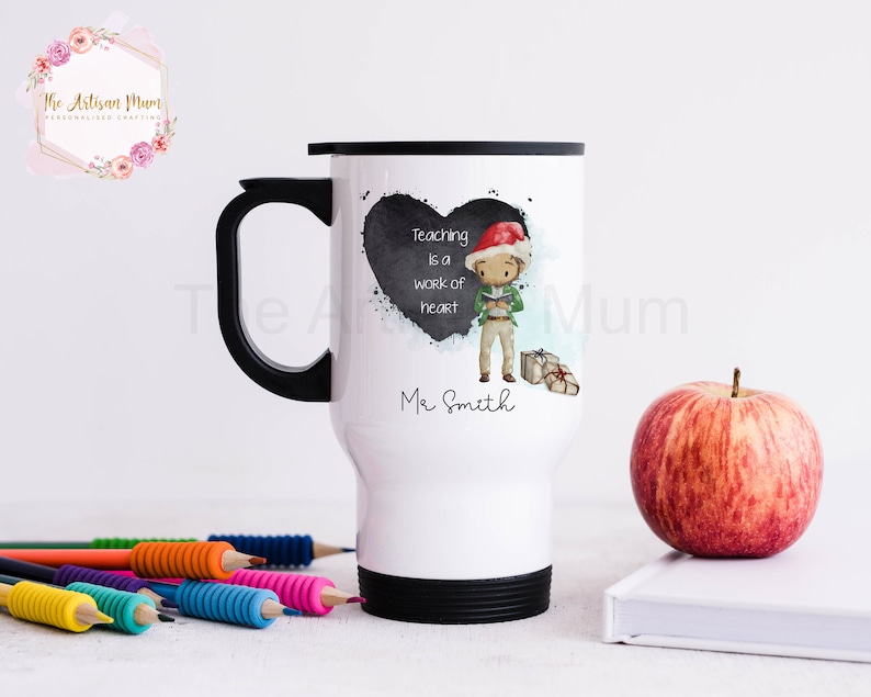 Personalised insulated male teacher travel thermal mug with handle, male teacher gift, teacher and TA thank you present Male Christmas