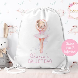 Personalised Ballerina drawstring gym bag, Ballet dance bag for dancers, Ballerina and tap gifts for girls, Ballet shoes bag, Dancing gift Ballerina blonde