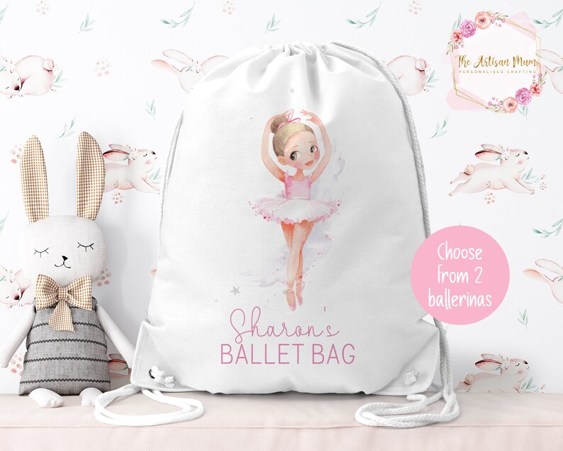 Personalised Ballerina drawstring gym bag, Ballet dance bag for dancers, Ballerina and tap gifts for girls, Ballet shoes bag, Dancing gift Ballerina blonde