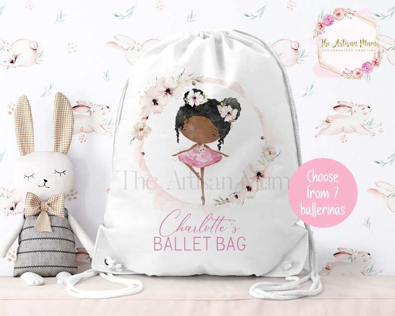 Personalised Ballerina drawstring gym bag, Ballet dance bag for dancers, Ballerina and tap gifts for girls, Ballet shoes bag, Dancing gift image 2