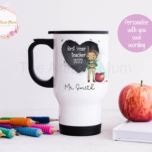 Personalised insulated male teacher travel thermal mug with handle, male teacher gift, teacher and TA thank you present image 3