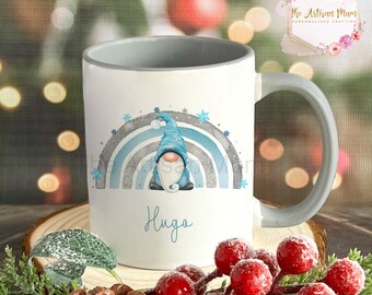 Personalised Christmas gonk mug for hot chocolate, Christmas Eve stocking filler, Secret Santa gift for gnome lovers, Gonk gift idea for mum