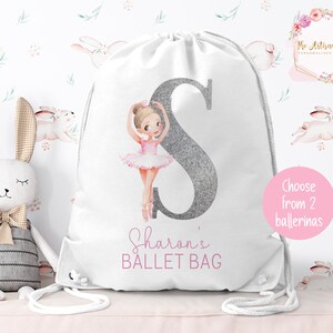 Personalised Ballerina drawstring gym bag, Ballet dance bag for dancers, Ballerina and tap gifts for girls, Ballet shoes bag, Dancing gift Alphabet blonde