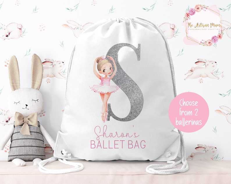 Personalised Ballerina drawstring gym bag, Ballet dance bag for dancers, Ballerina and tap gifts for girls, Ballet shoes bag, Dancing gift Alphabet blonde