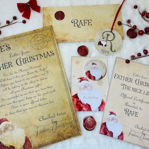 Personalised Santa letter with wax sealed envelope, Letter from Santa or Father Christmas, Nice list certificate, Nice list badge