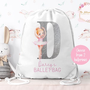 Personalised Ballerina drawstring gym bag, Ballet dance bag for dancers, Ballerina and tap gifts for girls, Ballet shoes bag, Dancing gift Alphabet red hair