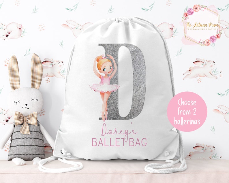 Personalised Ballerina drawstring gym bag, Ballet dance bag for dancers, Ballerina and tap gifts for girls, Ballet shoes bag, Dancing gift Alphabet red hair