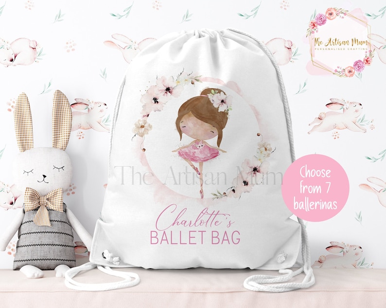 Personalised Ballerina drawstring gym bag, Ballet dance bag for dancers, Ballerina and tap gifts for girls, Ballet shoes bag, Dancing gift image 1