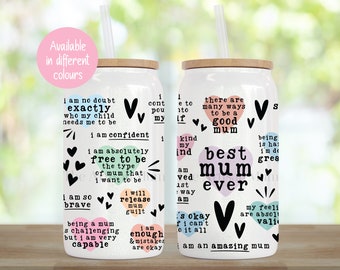 Mum's self love gift, white shimmer 16oz tumbler cup, mother's day present, positive affirmations, mental health wellbeing glass, best mum