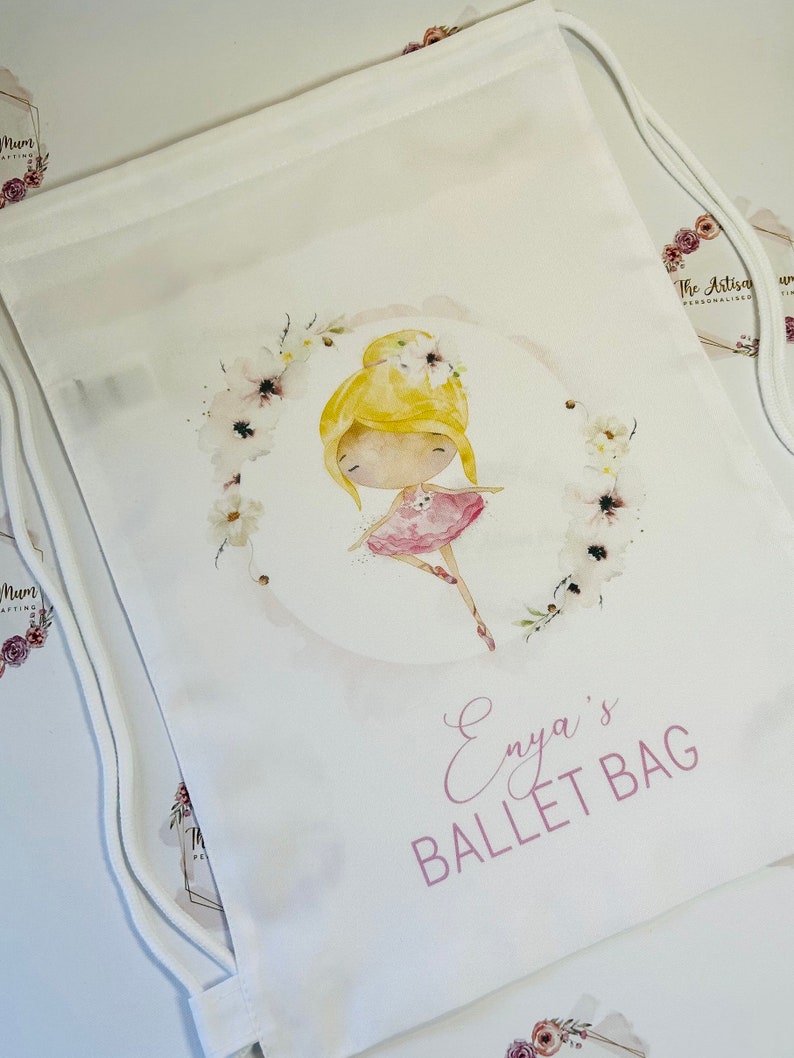 Personalised Ballerina drawstring gym bag, Ballet dance bag for dancers, Ballerina and tap gifts for girls, Ballet shoes bag, Dancing gift image 7