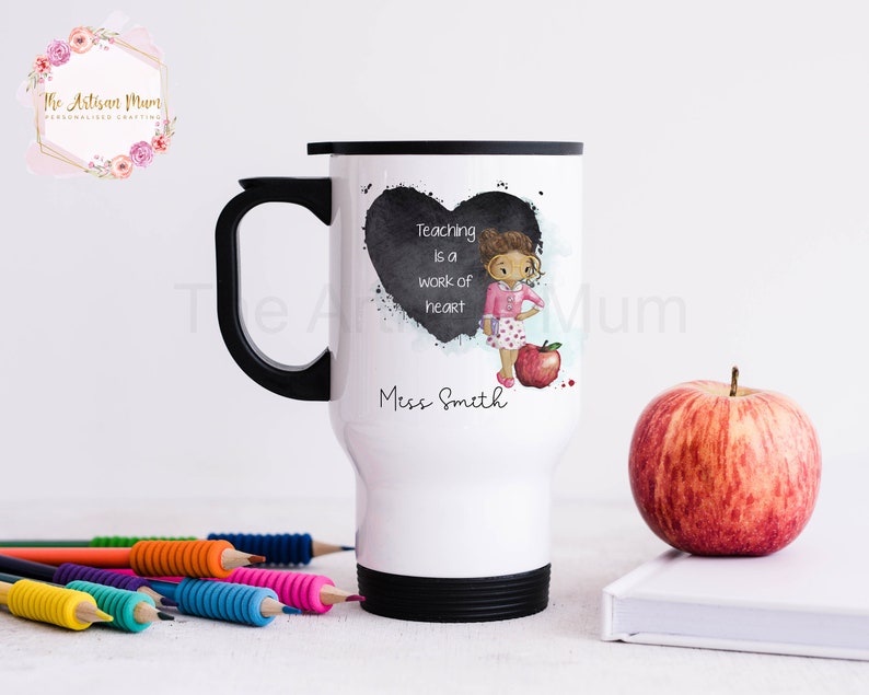 Personalised insulated male teacher travel thermal mug with handle, male teacher gift, teacher and TA thank you present Bild 7