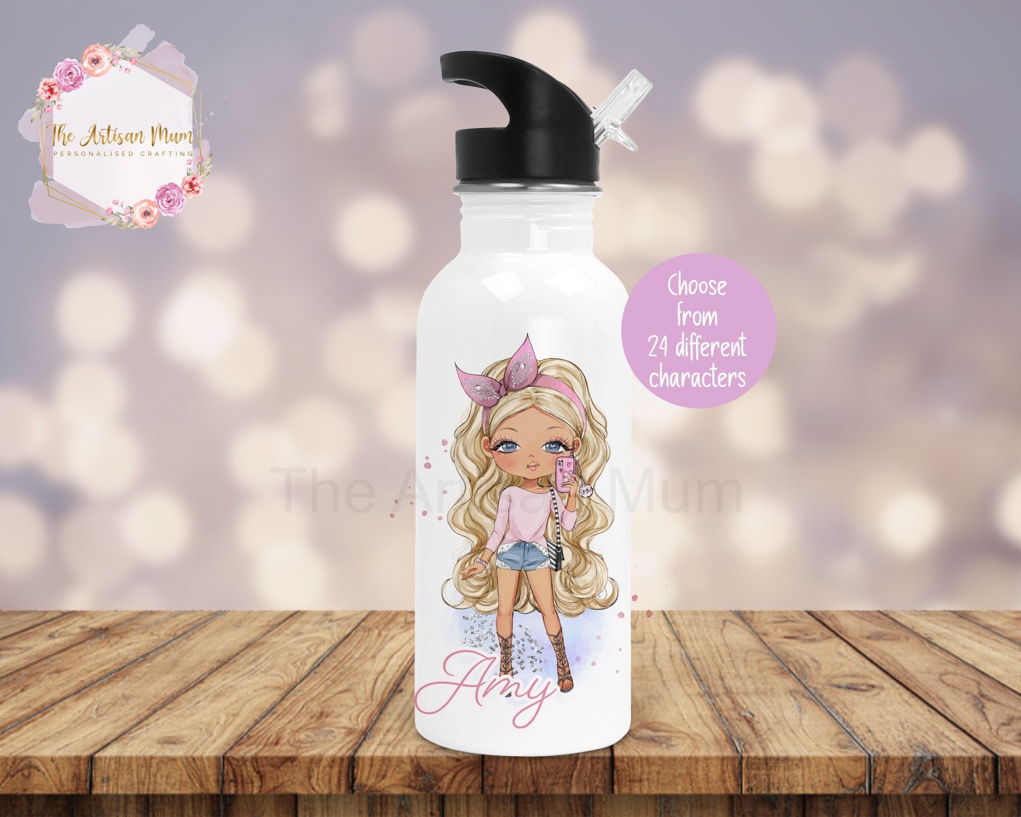 Personalised Girls Water Bottle With Straw, School Water Bottle, Teenager  Birthday Gift, Back to School, Girl Character Drink Bottle 