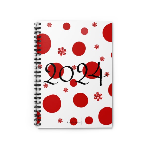 Red Polka Dot Snowflake 2024 Spiral Notebook - Ruled Line by C'duction LLC