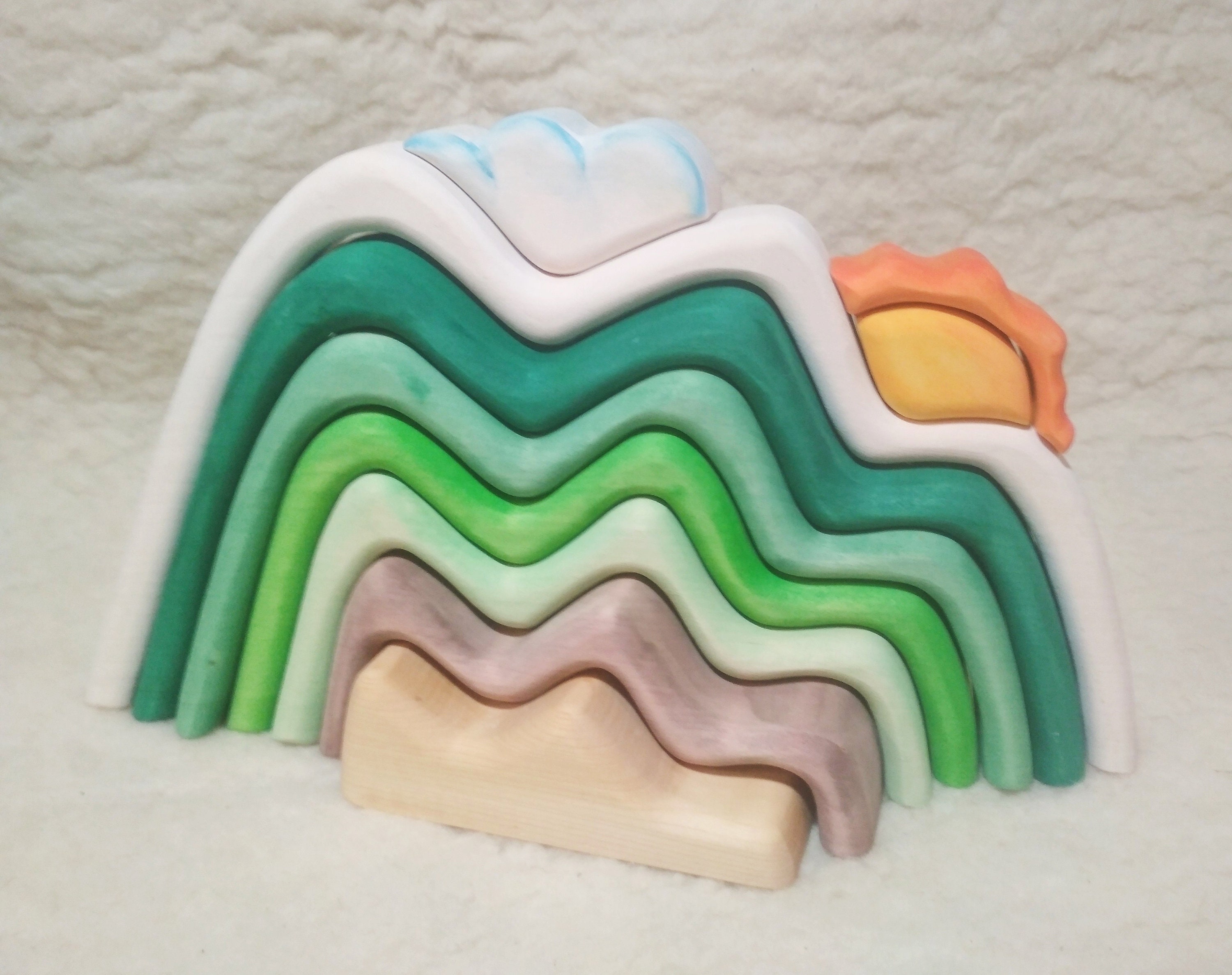 Large Mountains stacking toy// birch// Wooden toys // Open Etsy