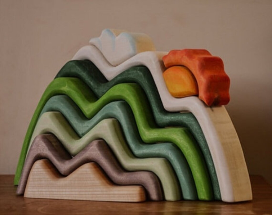 Large Mountains stacking toy// birch// Wooden toys // Open Etsy