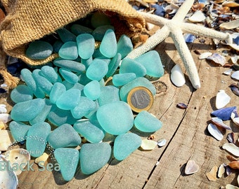 Aqua blue sea glass, thick sea glass 23/64 inches, jewelry grade, authentic sea glass, size ranging from 35/64 to 1 11/32 inches