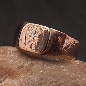 Rare Trench ring, Original ring of First World War with engravings KYIV and silver cross, Soldier ring, Original WW1 Trench art artifact