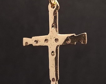 WWI Bronze Trench Art Cross: Handmade Soldier Talisman