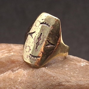 Interesting ring from the First World War, Hutsul ring with ornaments, Rare Carpathian handmade ring, Brass trench ring, Rare soldier ring
