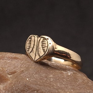 Rare medieval bronze ring in the shape of a heart with beautiful ornaments, Original Medieval Ring, Authentic Bronze Ring, Ancient Artifact