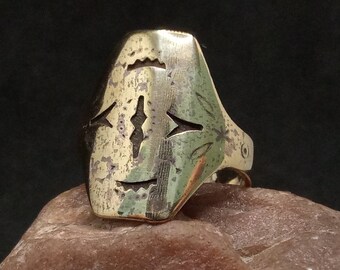 Interesting ring from the First World War, Hutsul ring with ornaments, Rare Carpathian handmade ring, Brass trench ring, Rare soldier ring