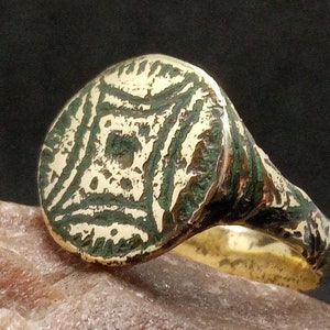 Ancient Medieval Ring with Heraldic symbols, Ring with ornaments, Original Medieval Ring, Authentic Bronze Ring, Rare Ring, Ancient Artifact