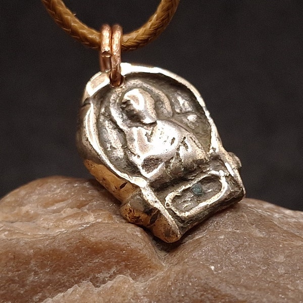 Ancient pendant with the image of saint, Medieval bronze pendant, Rare religious artifact of the 13th-14th centuries. Original Relic pendant