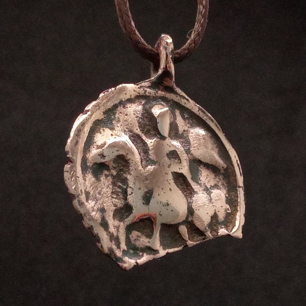 Rare Ancient bronze Body icon with the image of St. George killing a snake, Medieval pendant, Rare religious artifact of 12th-13th centuries