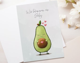 Karte / Kartenset Wir bekommen ein Baby DIN A6, Postkarte Avocado, Schwangerschaftsverkündung, Schwangerschaftsenthüllung