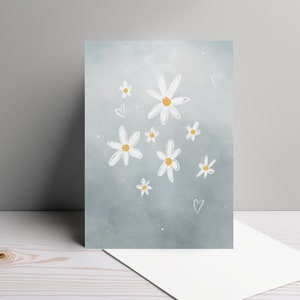 Karte Gänseblümchen DIN A6, mit oder ohne Umschlag, blau grau, Postkarte zu jedem Anlass