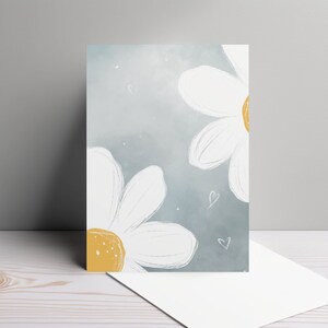 Postkarte Gänseblümchen DIN A6, MIT oder OHNE Umschlag, blau grau, Karte zu jedem Anlass