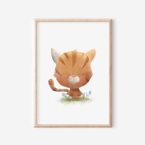 Poster Katze DIN A4, Kinderbild Bauernhof, Dekoration fürs Babyzimmer, Kinderzimmerdeko, Bauernhoftiere, Haustiere, niedliches Tierposter
