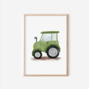 Poster Traktor grün DIN A4, Kinderbild Bauernhof, Dekoration fürs Babyzimmer, Kinderzimmerdeko, Bauernhofmotiv, Wandbild Traktor grün