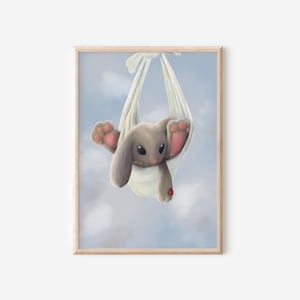 Poster Hase DIN A4, blau, niedliches Kaninchen, Dekoration fürs Kinderzimmer, Geschenk zur Geburt, Taufe, Babyparty