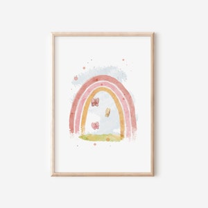 Poster Regenbogen DIN A4, rosa, Kinderbild, Dekoration Kinderzimmer, Geschenk Geburt, Taufe, Babyparty