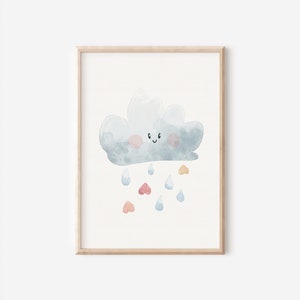 Bild Regenwolke DIN A4, Kinderbild Boho, Dekoration fürs Babyzimmer, Kinderzimmerdeko, niedliche Wolke, Poster Kinderzimmer