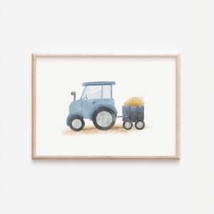 Poster Traktor DIN A4, Kinderbild Bauernhof, Dekoration fürs Babyzimmer, Kinderzimmerdeko, Bauernhofmotiv, Wandbild Traktor blau