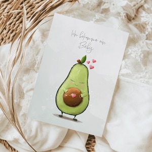 Schwangerschaft verkünden Karte / Kartenset, Ich bekomme ein Baby DIN A6, Postkarte Avocado,  Schwangerschaftsenthüllung