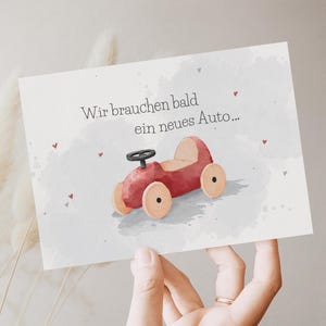 Schwangerschaft verkünden Karte, DIN A6, Postkarte Rutschauto, lustige Schwangerschaftsankündigung, Schwangerschaftsenthüllung