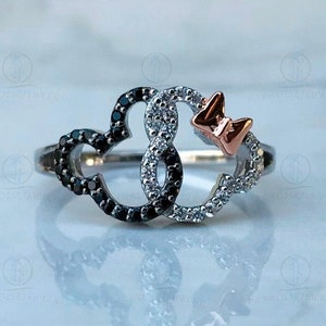 Enchanted Disney Two Tone Plated Ring Mickey Mouse Minnie Mouse Face Interlocking Ring 925 Sterling Silver Ring Cartoon Character Ring Etsy